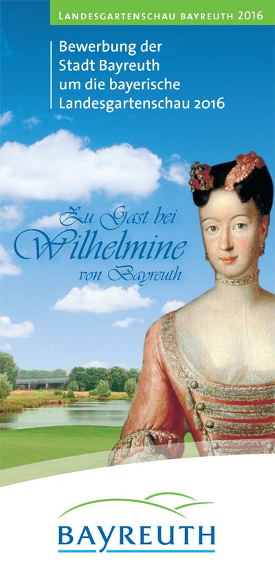 Titelfoto Flyer zeigt Portrait der Markgräfin Wilhelmine und Schriftzug "zu Gast bei Wilhelmine in Bayreuth"