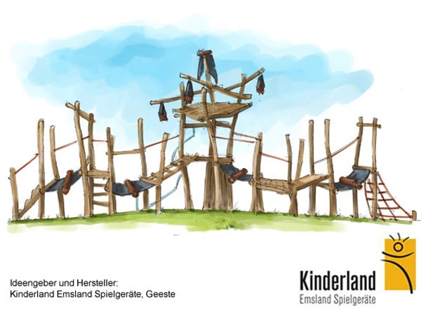 Zeichnung Kinderspielplatz aus Holz der Firma Kinderland Emsland Spielgeräte