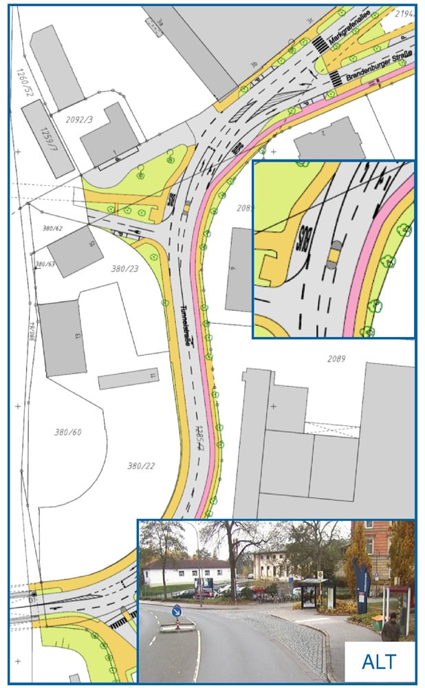Lageplan und Foto der Tunnelstraße zeigt Bestand vor der Umsetzung der Maßnahme 1