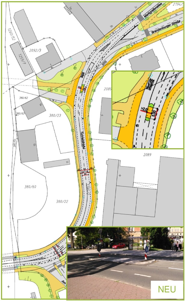 Lageplan und Foto der Tunnelstraße zeigt Bestand nach der Umsetzung der Maßnahme 1