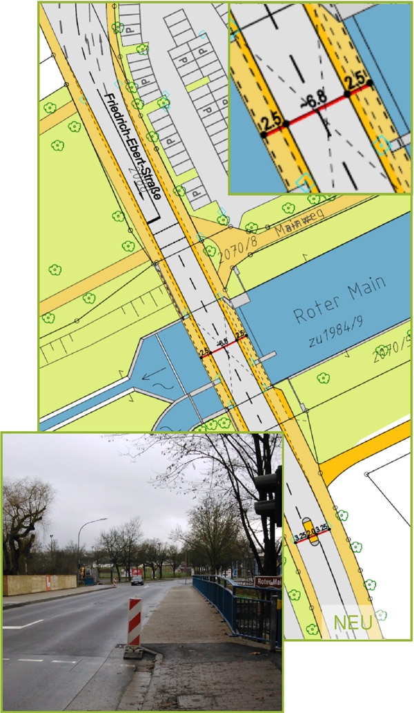 Lageplan und Foto der Friedrich-Ebert-Straße zeigt Bestand nach der Umsetzung der Maßnahme 5