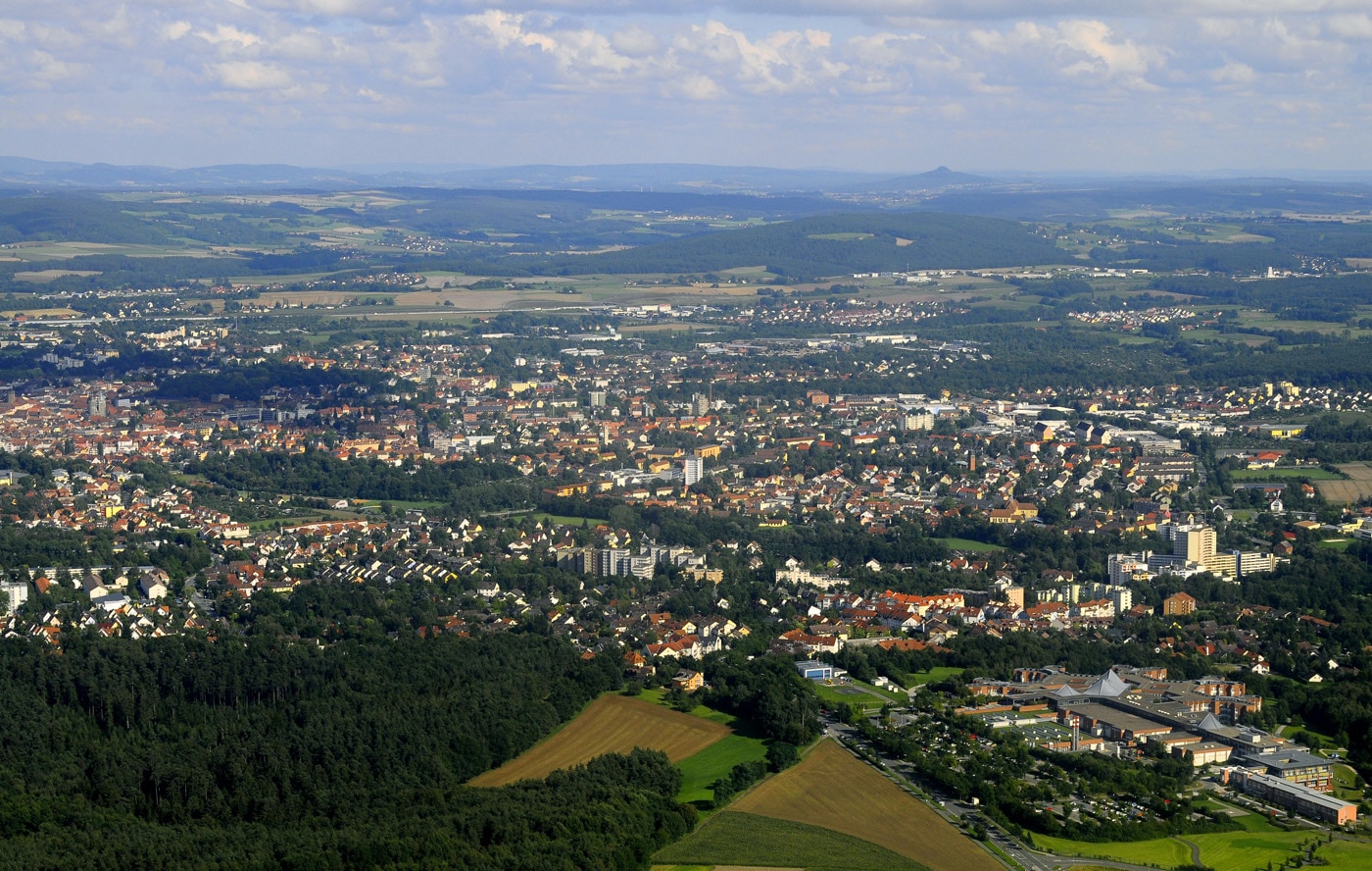 Blick auf Bayreuth aus der Vogelperspektive.