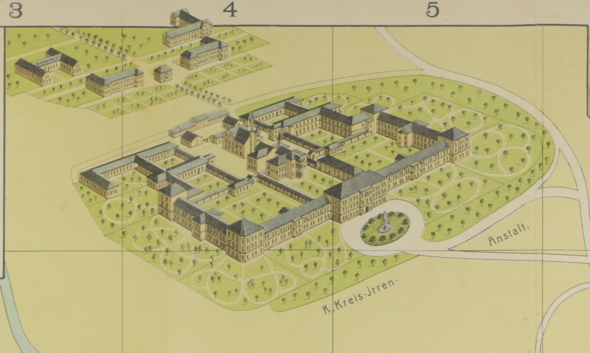 StadtABT, Monumentalplan von Bayreuth mit Ausschnitt Kreis-Irrenanstalt 1905