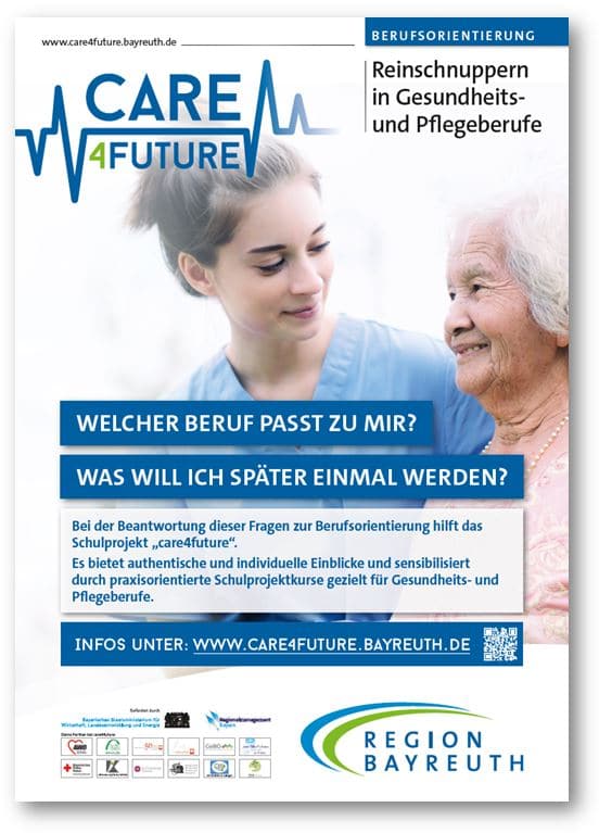 Poster zum Projekt care4future mit Webadresse www.care4future.bayreuth.de