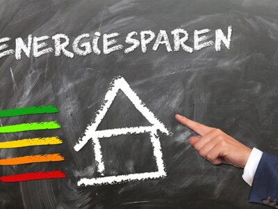 Tafel auf der Energiesparen steht