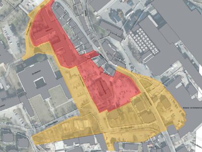 Luftbild mit Darstellung des Wettbewerbsgebietes