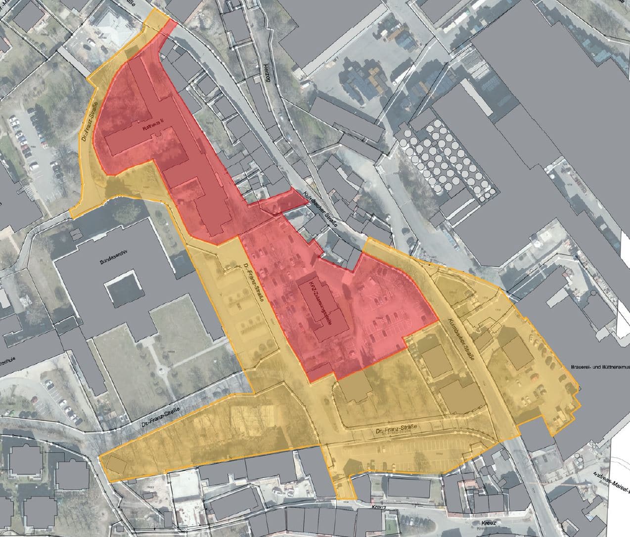 Luftbild mit Darstellung des Wettbewerbsgebietes