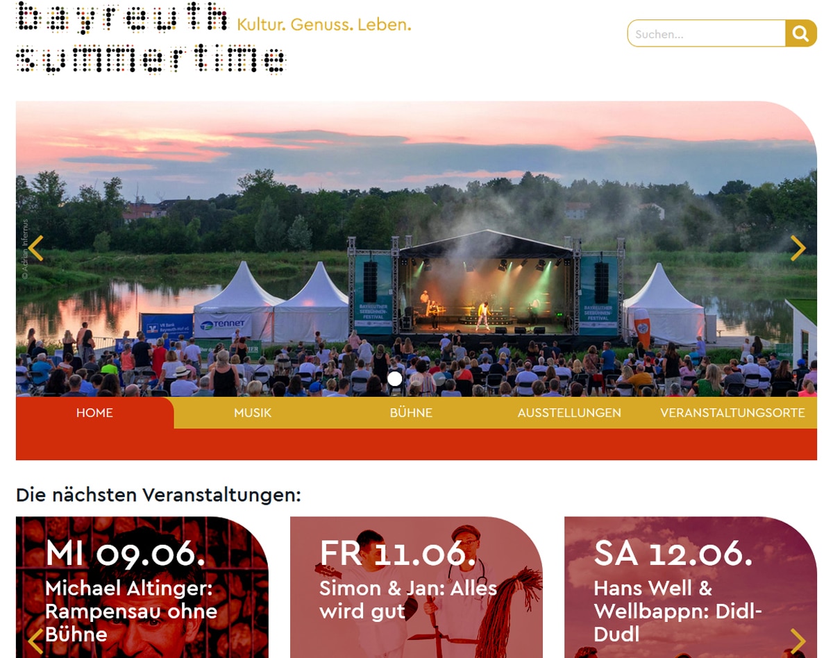 Screenshot der Website Bayreuth Summertime