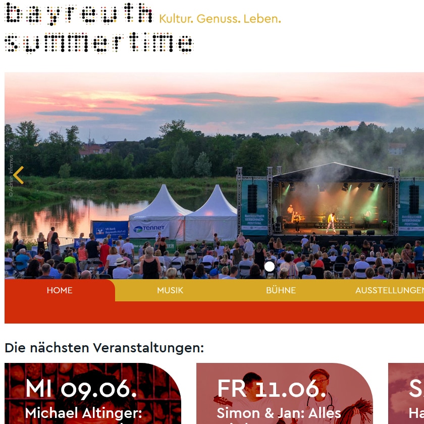Screenshot der Website Bayreuth Summertime