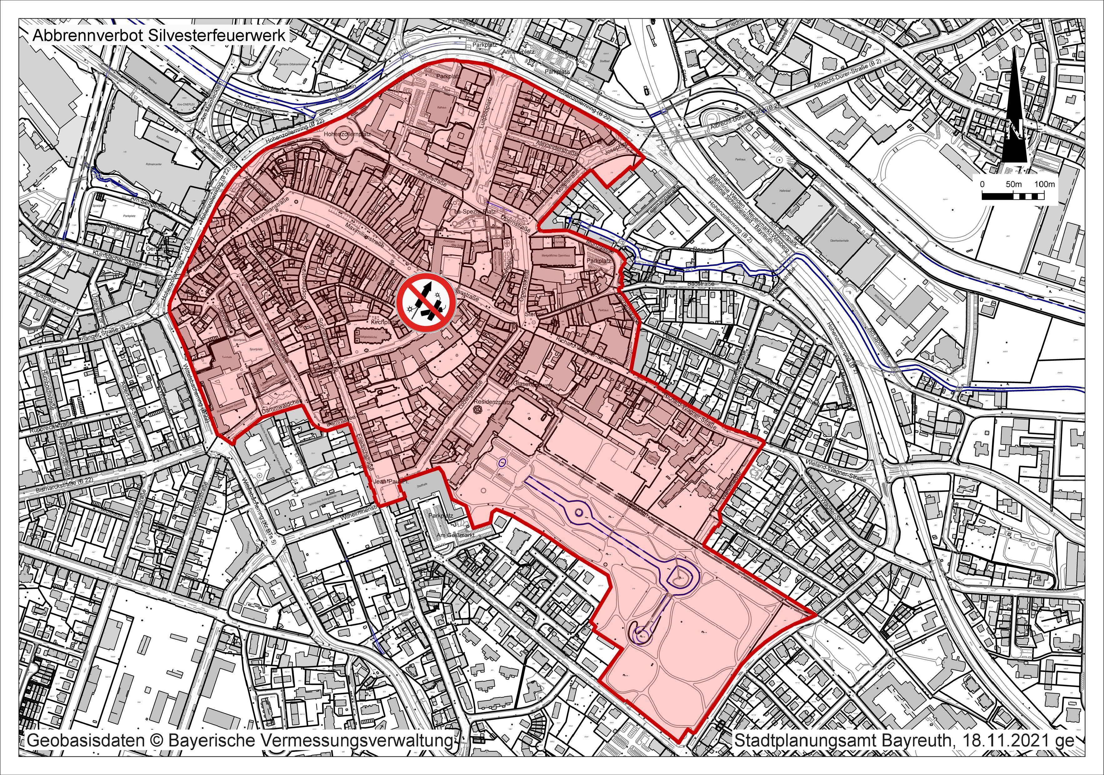 Lageplan Stadt Bayreuth Abbrennverbot Silvesterfeuerwerk