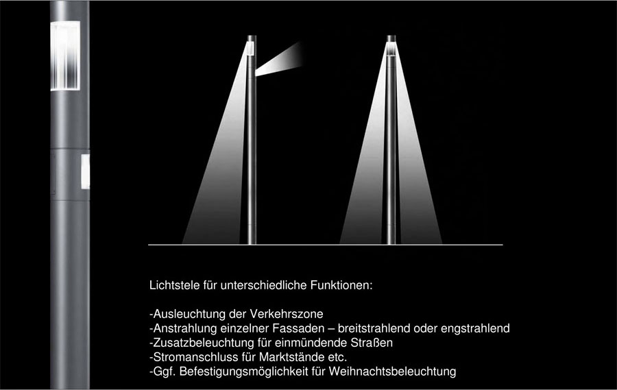 graue Lichtstele mit Darstellung des Lichtkegels