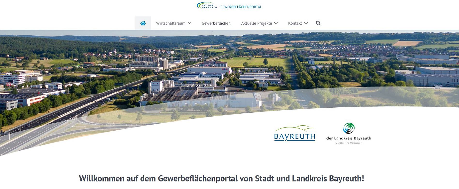 Titelbild der Internetseite "Gewerbeflächenportal Region Bayreuth"