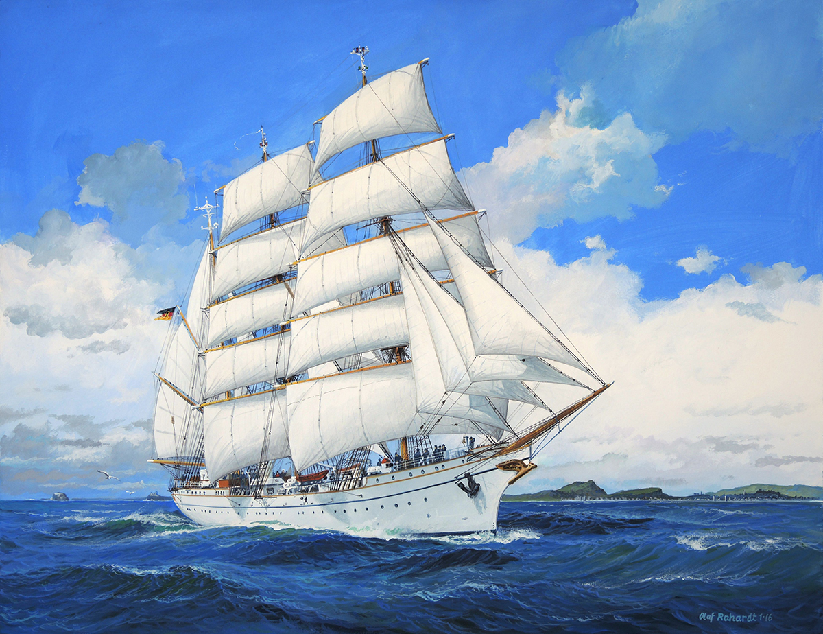 Weißes Segelschiff auf dem Meer