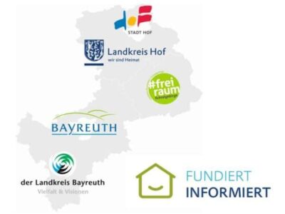 Logo "fundiert informiert" und Karte Leerstandskooperation