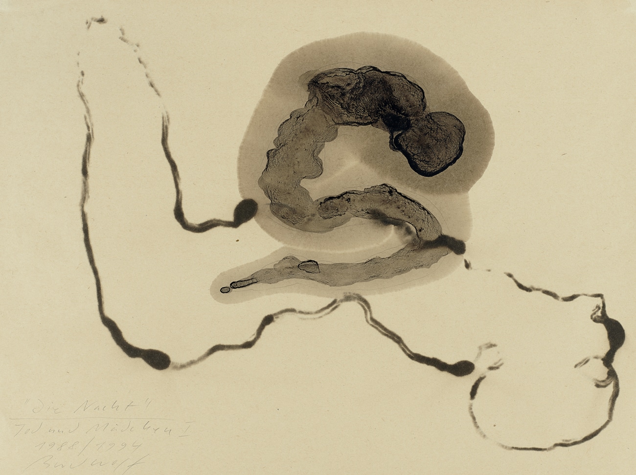 Ferdinand Hodler. Zyklus Die Nacht Tod und Mädchen, 19881994, Mischtechnik, ca. 50 x 64 cm, © Jürgen Brodwolf, Foto Bernhard Strauss