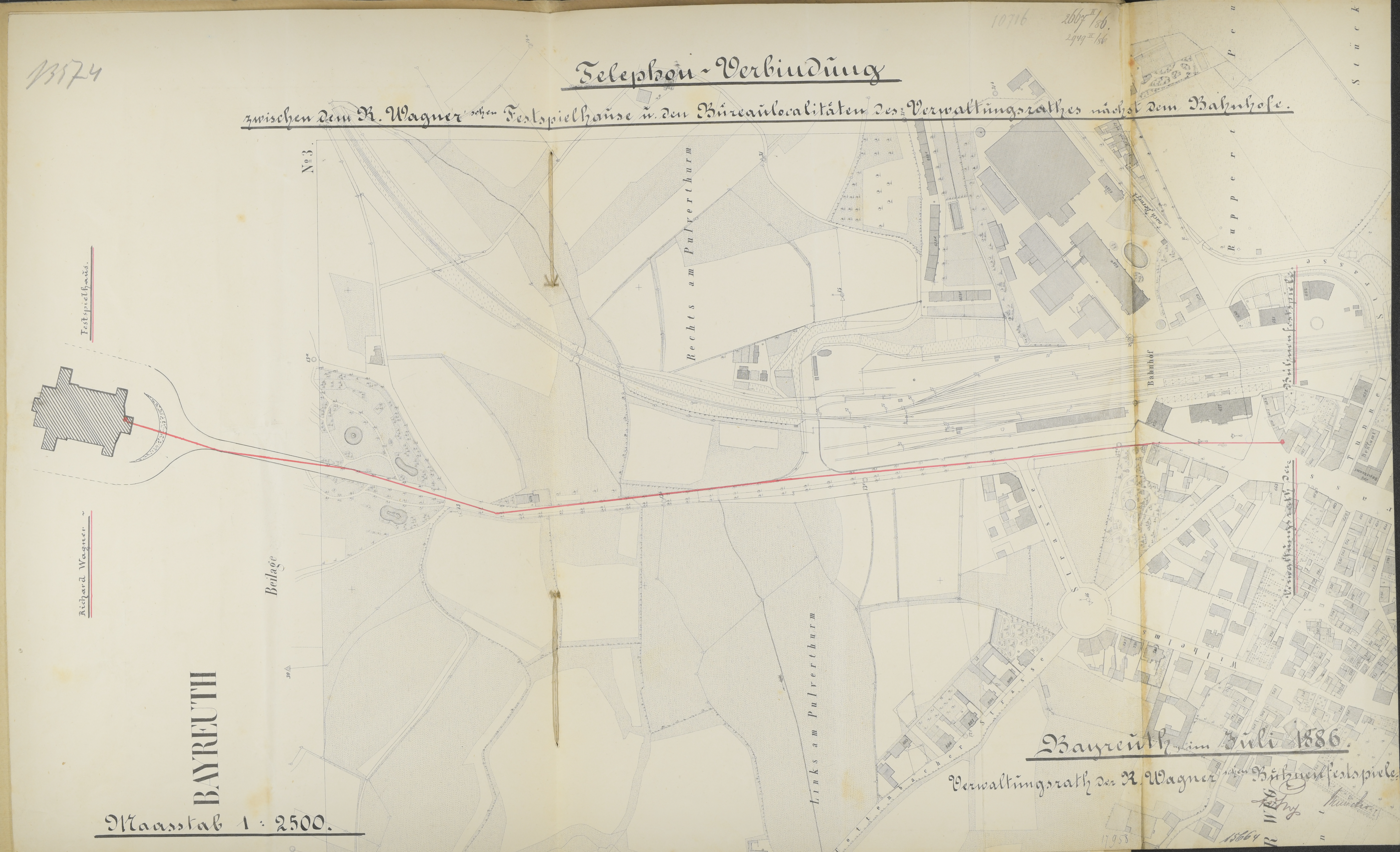 Lageplan des Telefonanschlusses vom Festspielhaus in die Bahnhofstraße