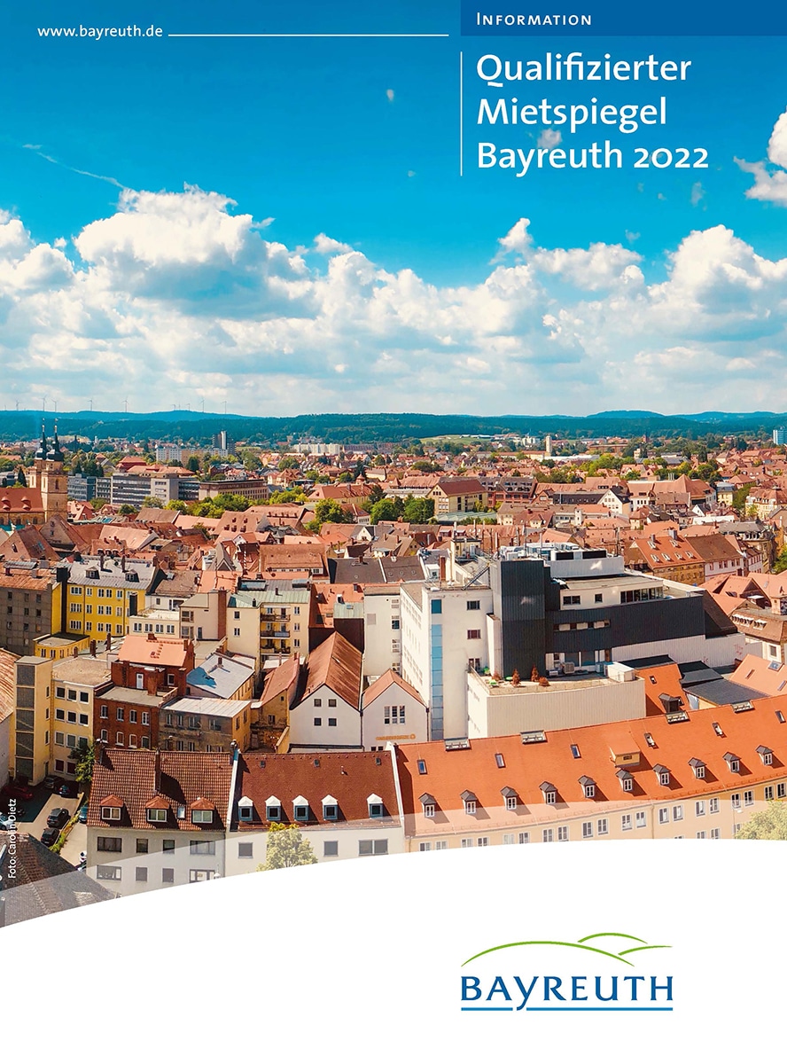Titelseite der Mietspiegelbroschüre mit Panorama-Aufnahme von Bayreuth