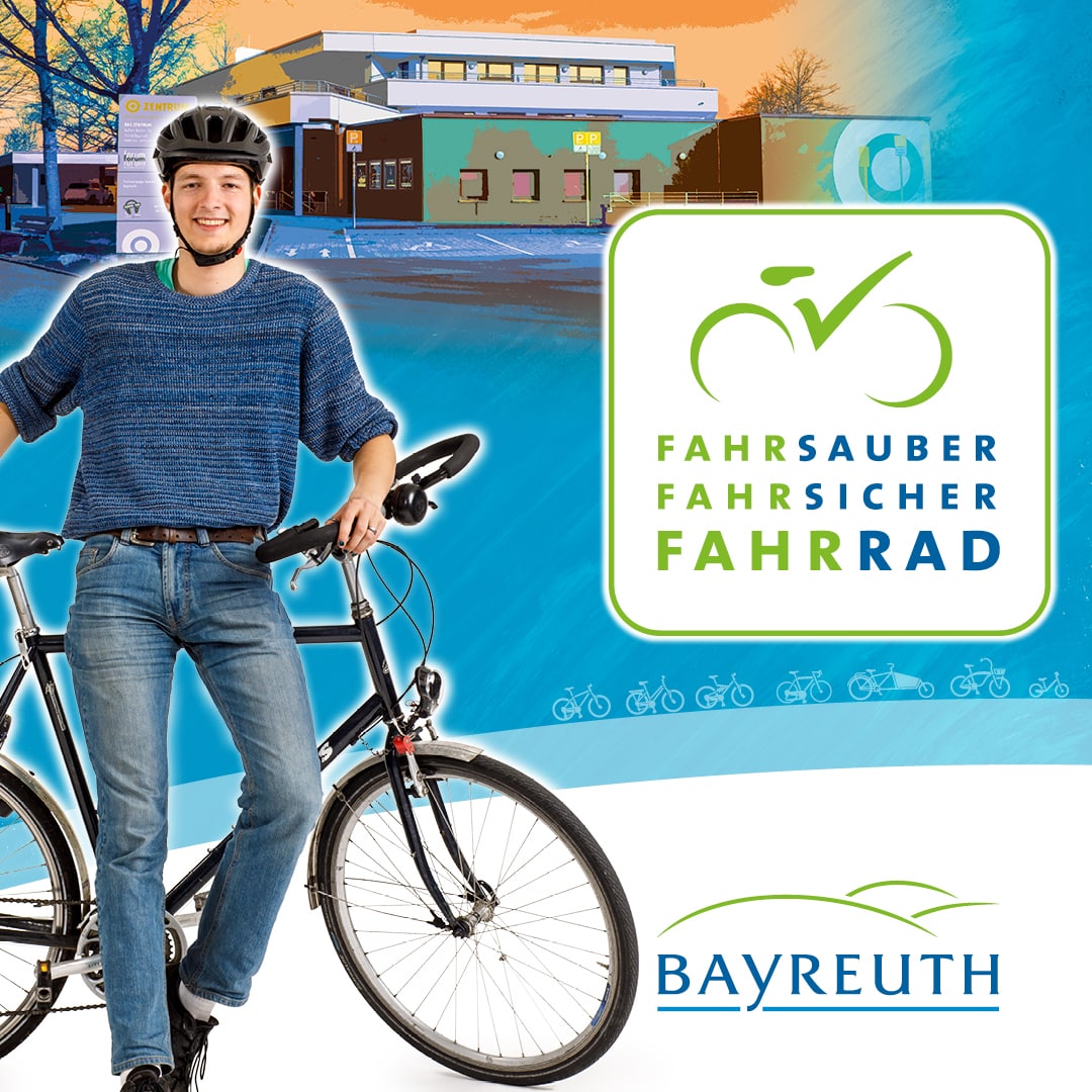 Post-Demian Ein junger Mann mit Fahrradhelm lehnt sich an sein Rad.