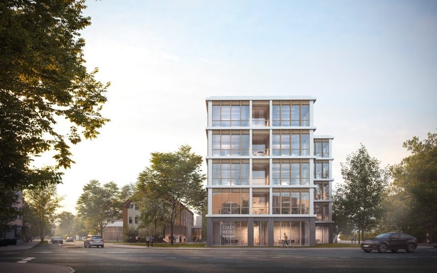 rendering_1.sieger_gerber_architekten Modellansicht des neuen Gebäudes der Stadtwerke