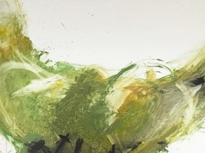 Gemälde von Ramsauer mit einem in Grüntönen gehaltenen abstrakten Halbmond