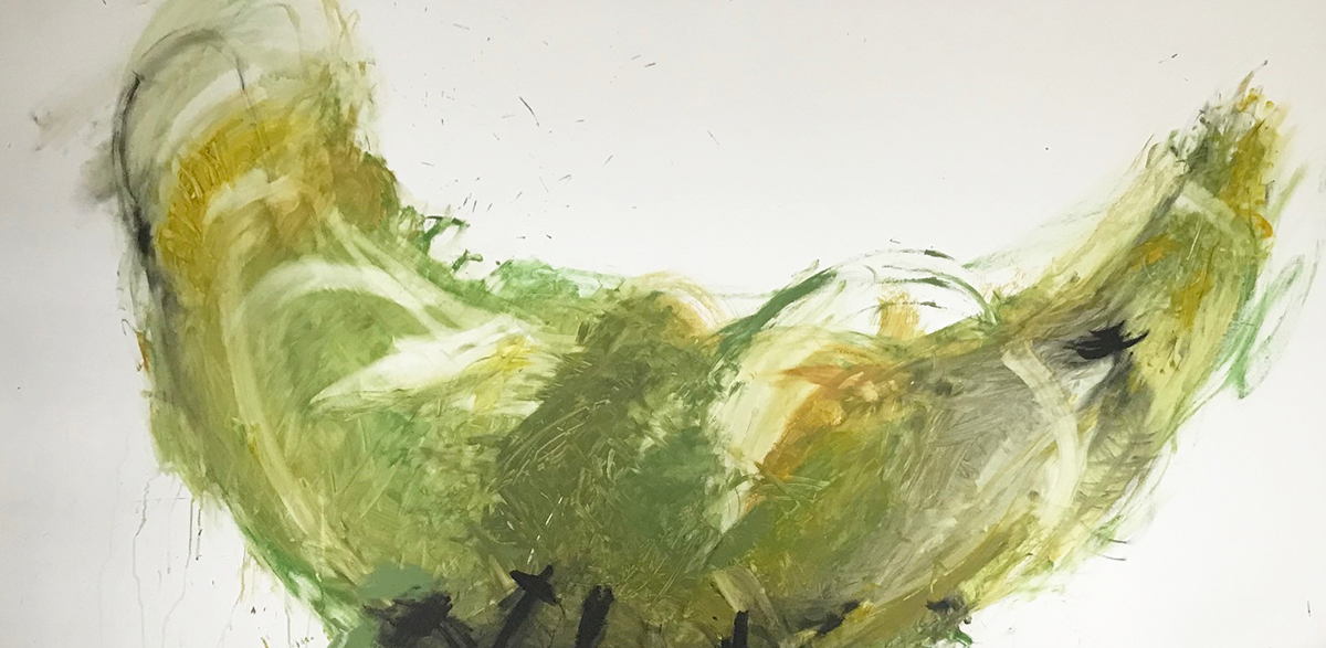 Gemälde von Ramsauer mit einem in Grüntönen gehaltenen abstrakten Halbmond