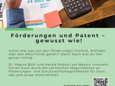 Die Veranstaltung Förderungen und Patent – gewusst wie findet am 29. September statt