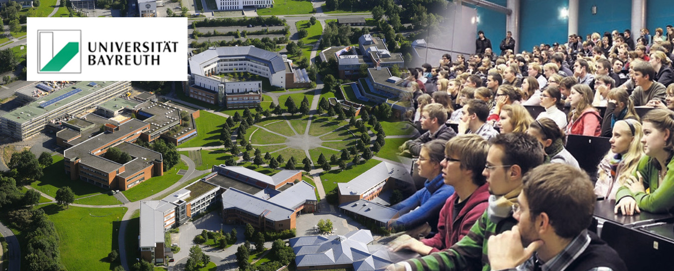 Kollage Universitätsgelände Bayreuth und Studenten im Hörsaal