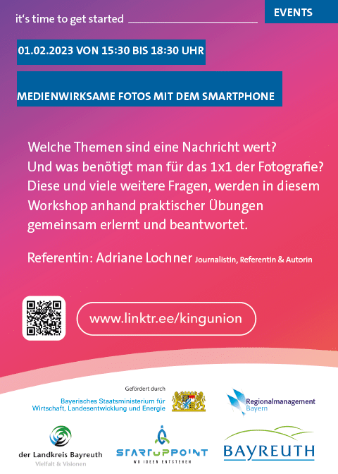 Flyer zum Workshop "Medienwirksame Fotos mit dem Smartphone" am 01. Februar