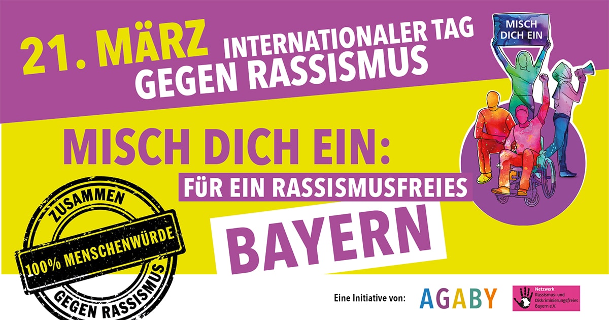 Banner mit dem Hinweis auf den 21. März Internationaler Tag gegen Rassismus