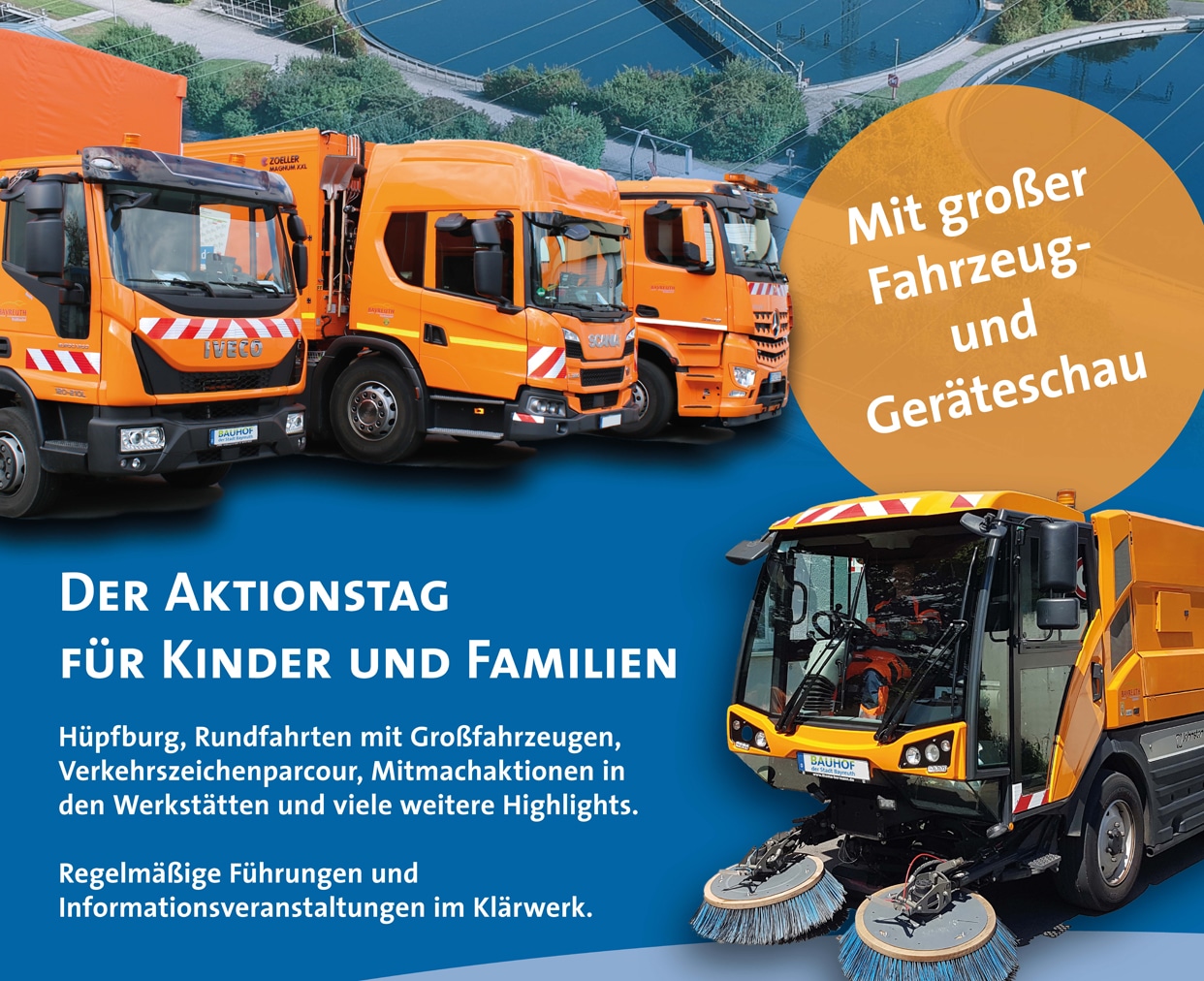 395 Tag der offenen Tuer 2023 Veranstaltungsplakat mit Fahrzeugen des Stadtbauhofs.