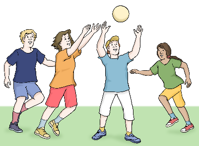 Eine Zeichnung von Menschen beim Ball spielen.
