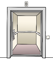 Zeichnung eines offenen Fahrstuhls.