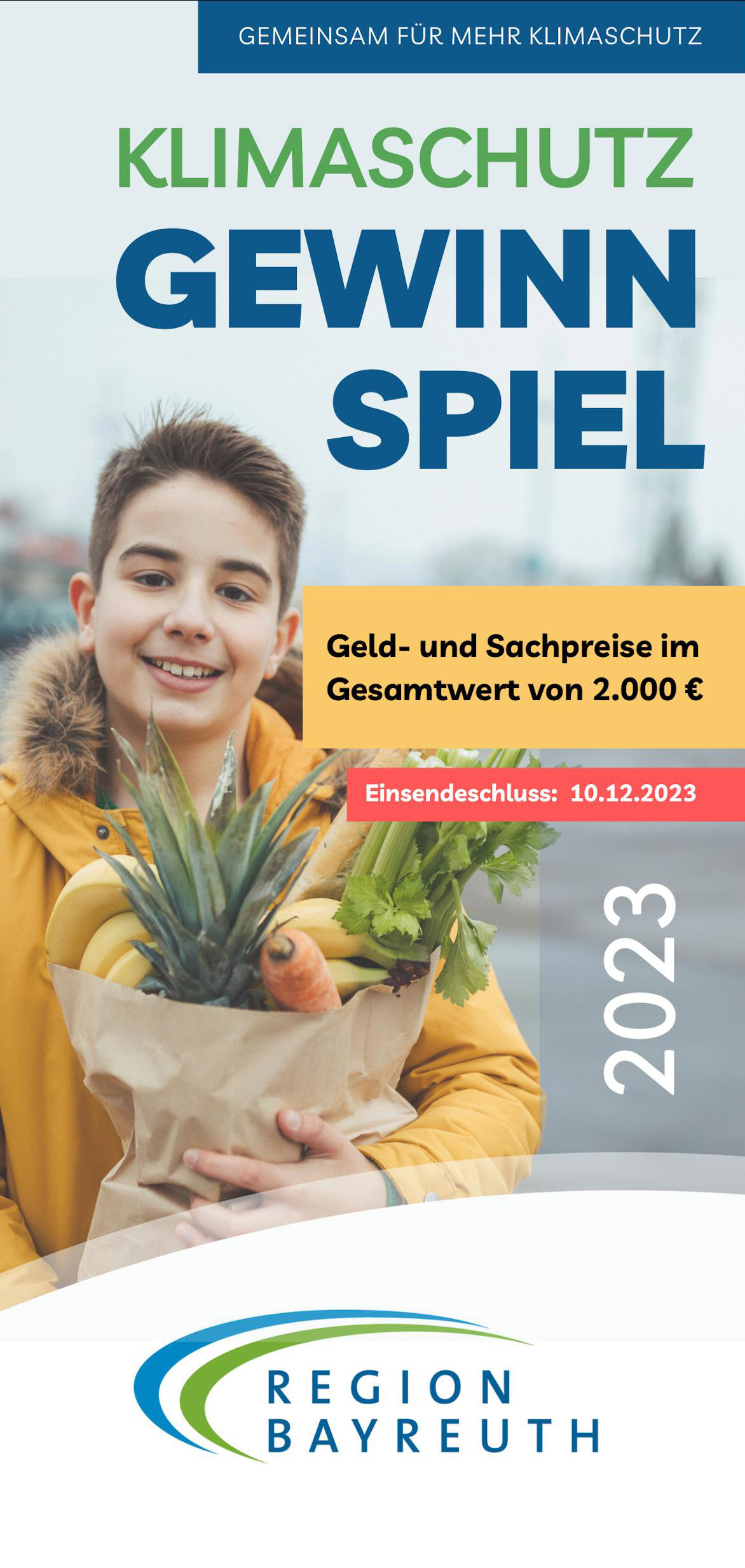 Titelbild eines Flyer mit dem titel "Klimaschutz Gewinnspiel"