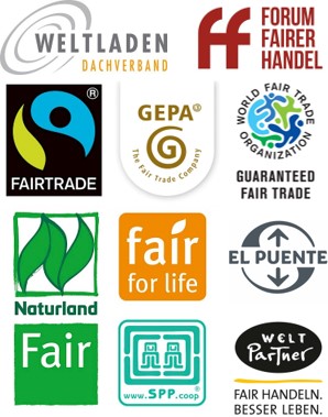 Collage von Logos verschiedener Fairtrade Organisationen