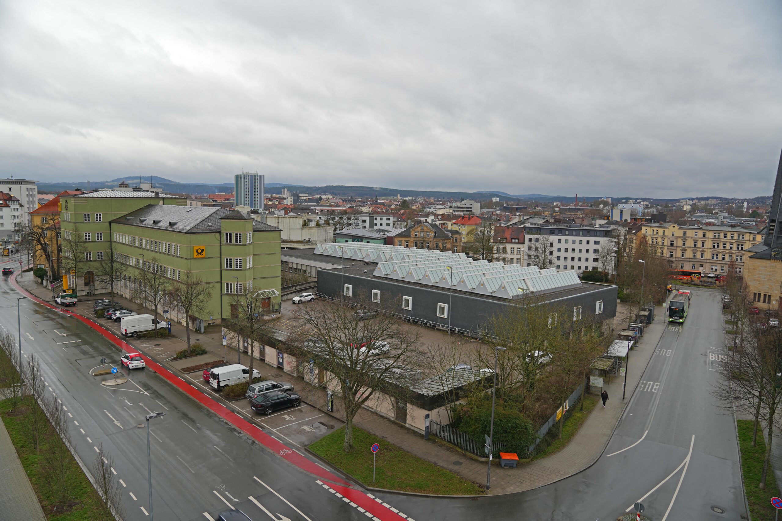 Das Postareal in Bayreuth von oben fotografiert.