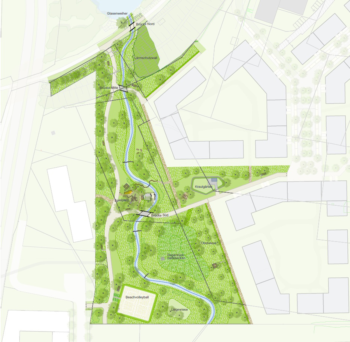 Planskizze des neuen Naherholungsgebiets Tappertaue