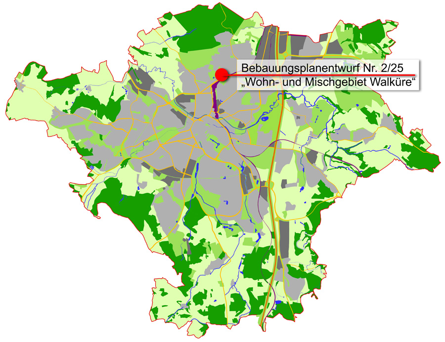 Übersichtskarte mit Verortung des Bebauungsplanentwurfs Nr. 2/25
