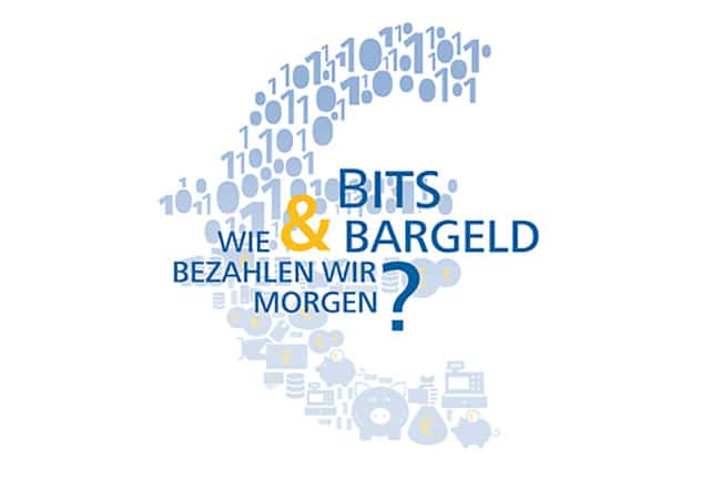 Symbolbild mit dem Titel der Veranstaltung "Bits & Bargeld - wie bezahlen wir morgen?"