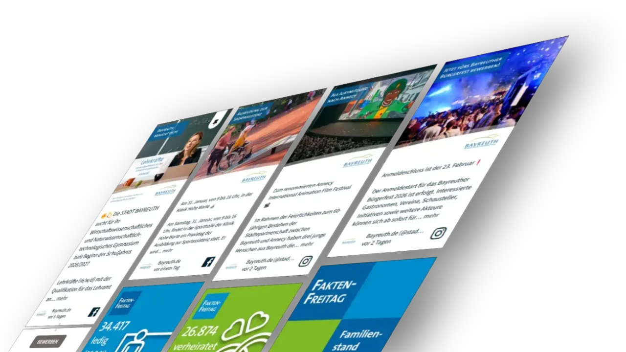 perspektivische Darstellung der Social-Media-Posts der Stadt Bayreuth