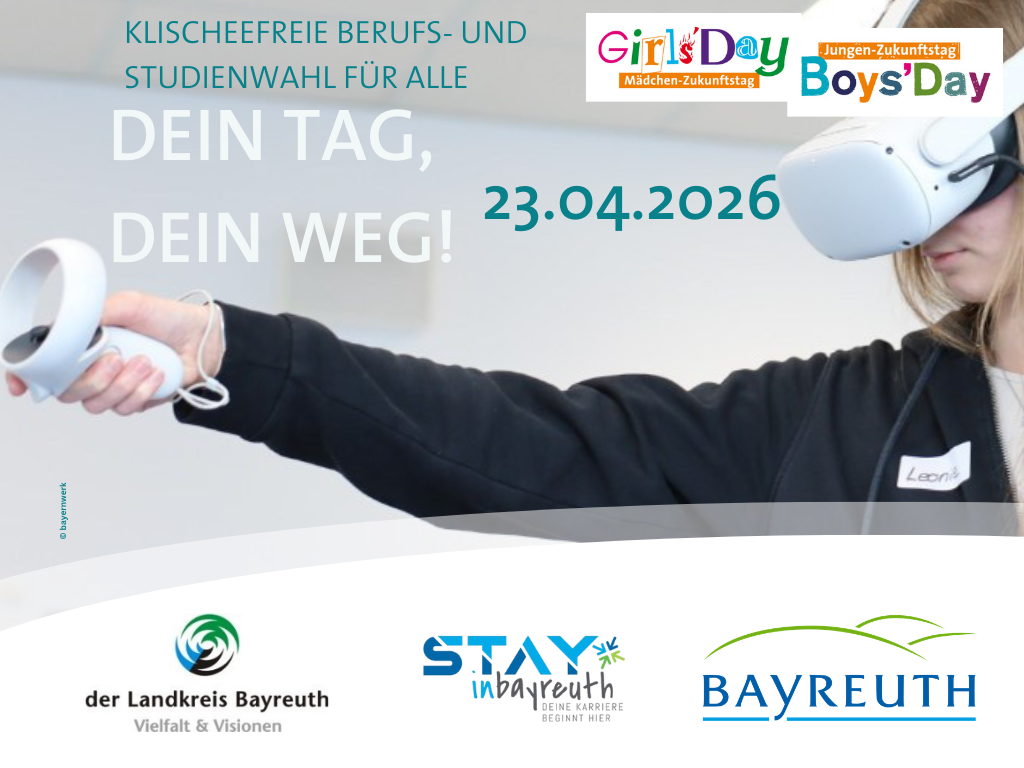 Dein Tag, Dein Weg. Am 23.4.2026. Zu sehen ist ein Mädchen mit einer VR-Brille und einem Cursor