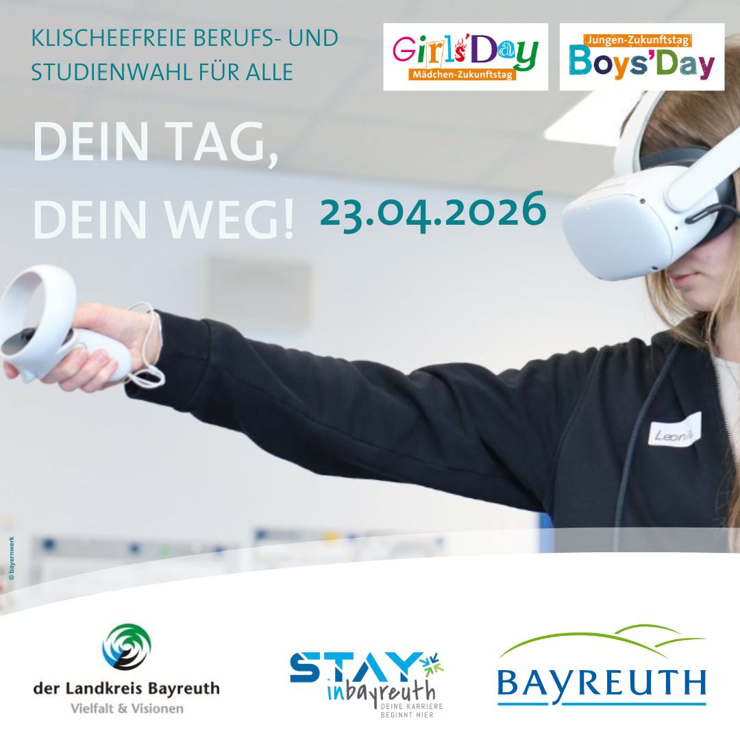 Dein Tag, Dein Weg. Am 23.4.2026. Zu sehen ist ein Mädchen mit einer VR-Brille und einem Cursor