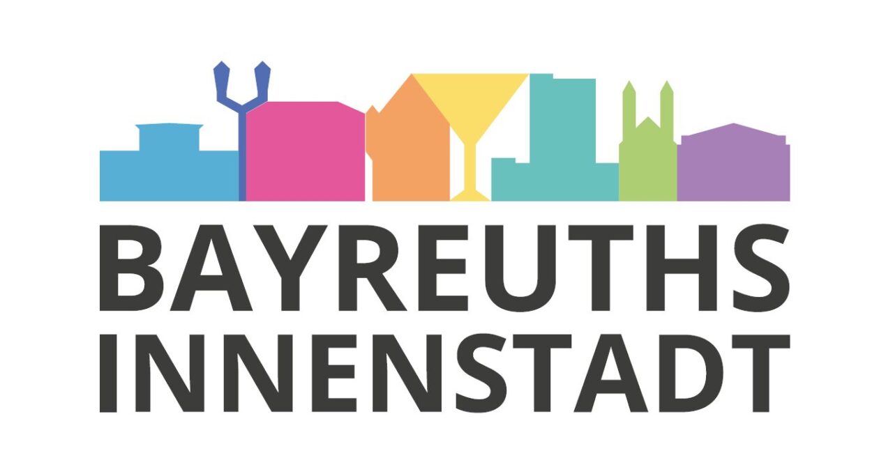 8 stilisierte Gebäude und Schriftzug Bayreuths Innenstadt