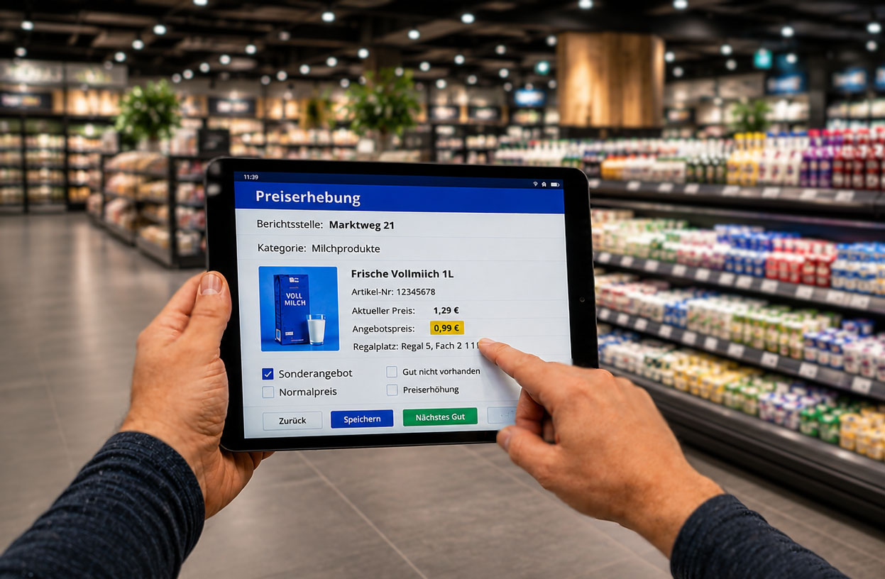 Eine Hand tippt auf ein Tablet. | Foto: Bayerisches Landesamt für Statistik